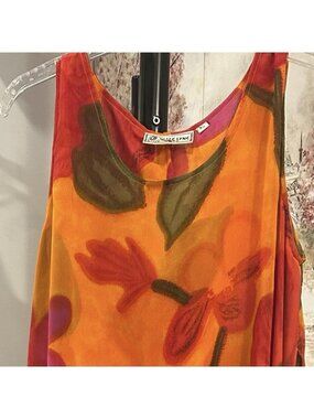Kloz Lyne | XL | Orange Green Floral Print Sleeveless Dress | Pre-Owned